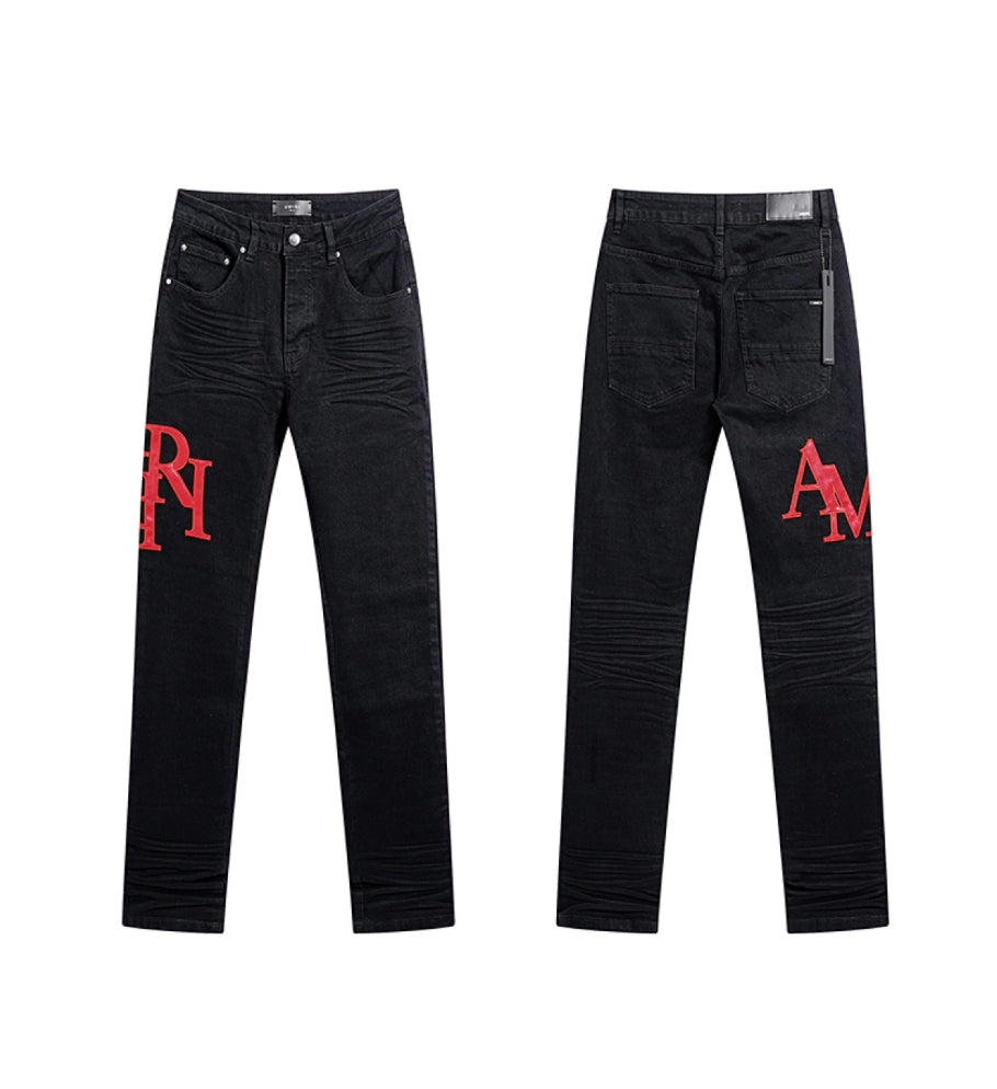 AMIRI STAGGERED LOGO SKINNY JEAN - Black Red