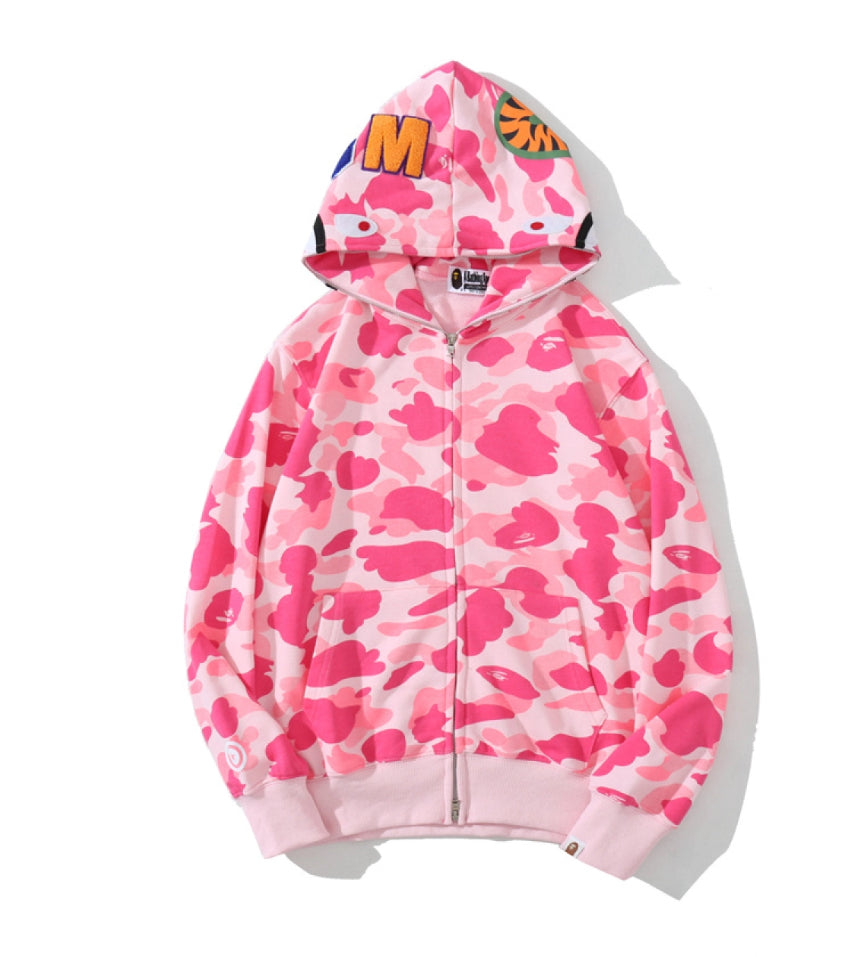 BAPE Color Camo Shark Zip Hoodie Pink